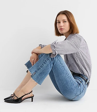 Step Hem High Rise Kick Crop Jeans Classic Mid Wash