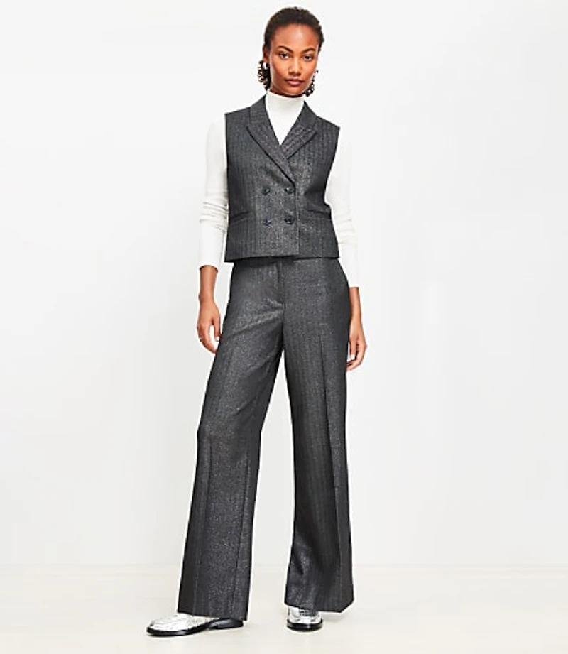 Clean Wide Leg Pants Shimmer Herringbone