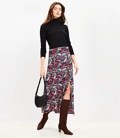 Tall Paisley Side Slit Midi Skirt
