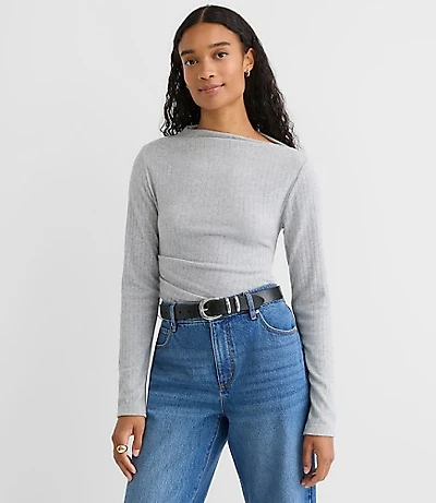Heathered Cozy Ribbed Asymmetric Neck Top