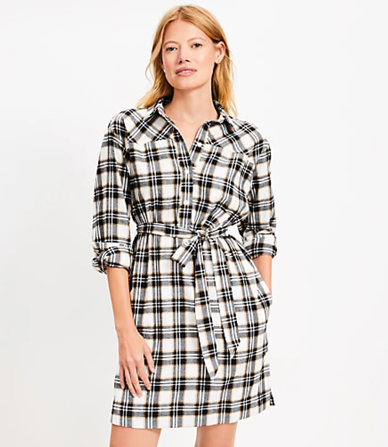 Petite Plaid Belted Mini Pocket Shirtdress
