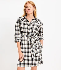 Petite Plaid Belted Mini Pocket Shirtdress