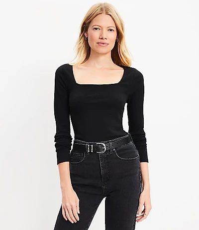 Ribbed Square Neck Tee