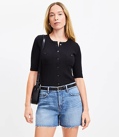 Destructed High Rise Cut Off Denim Shorts in Authentic Dark Wash