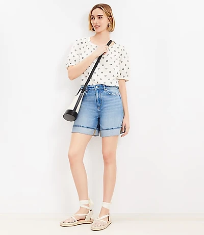 A-Line High Rise Denim Shorts Vintage Light Indigo Wash