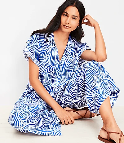 LOFT Beach Spiral Linen Split Neck Top