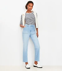 Tab Waist High Rise Straight Jeans Bright Mid Indigo Wash