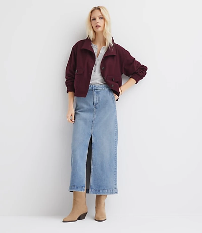 Petite Refined Denim Midi Skirt Classic Mid Indigo
