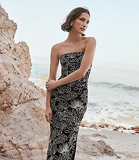 Tropical Strapless Midi Dress