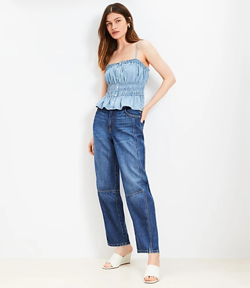 Chambray Ruffle Smocked Button Cami