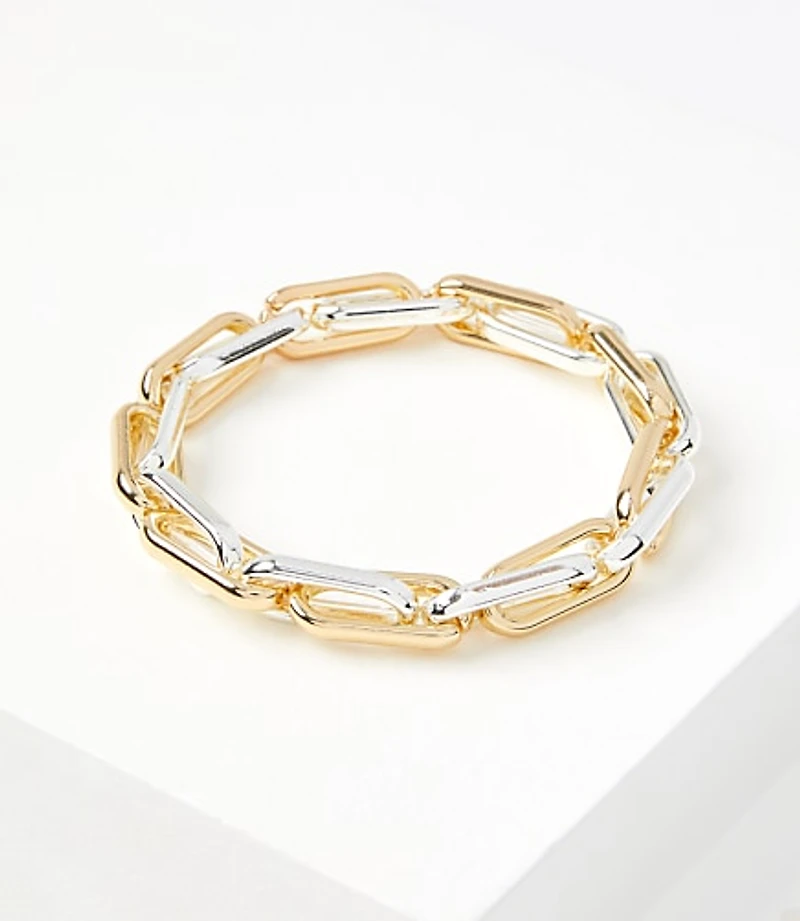 Mixed Metal Chain Link Stretch Bracelet