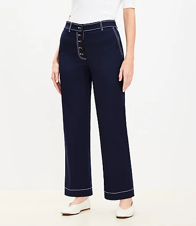 Curvy Button Front Straight Pants Twill