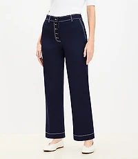Curvy Button Front Straight Pants Twill