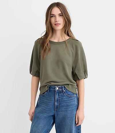 Petite Pleated Puff Sleeve Sweatshirt