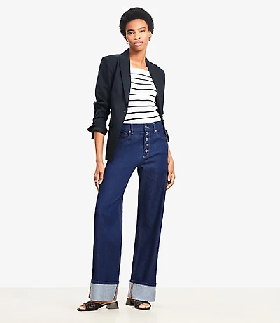 Cuffed High Rise Wide Leg Jeans Rinse Wash