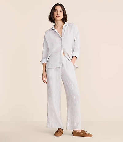 Petite Lou & Grey Striped Triple Cloth Wide Leg Pants