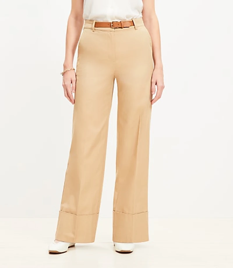 Curvy Faux Leather Belted Stovepipe Pants Twill