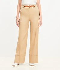 Curvy Faux Leather Belted Stovepipe Pants Twill