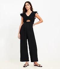 LOFT Beach Crinkle Cutout Flutter Jumpsuit