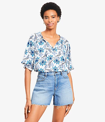 Paisley Tie Neck Mixed Media Blouse