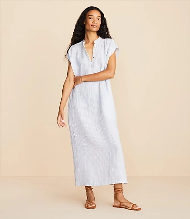 Lou & Grey Striped Triple Cloth Split Neck Maxi Dress