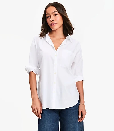 Petite Cotton Blend Everyday Oversized Pocket Shirt