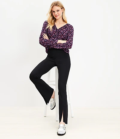 Split Hem Flare Pants in Twill