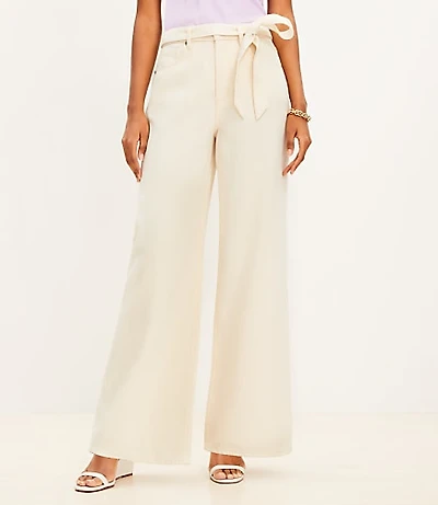 High Rise Palazzo Jeans in Ecru