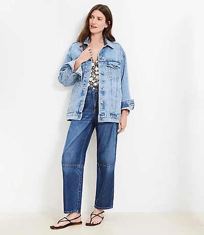Petite Oversized Denim Trucker Jacket Light Wash Indigo