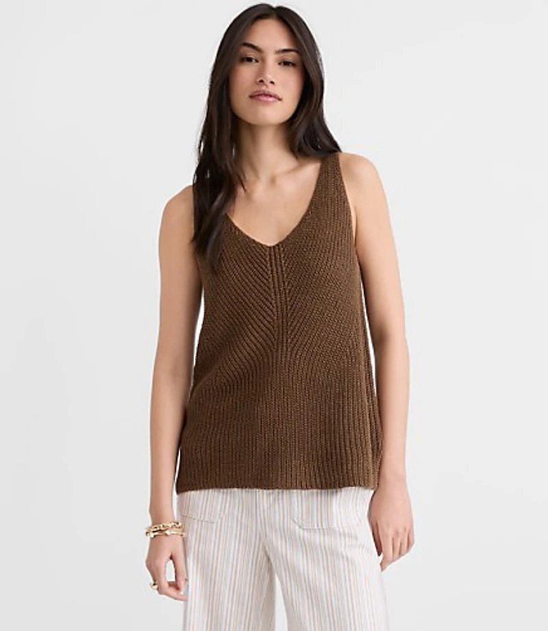 Ribbed Linen Scoop Neck Sweater Tank Top