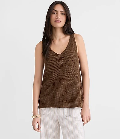 Ribbed Linen Scoop Neck Sweater Tank Top