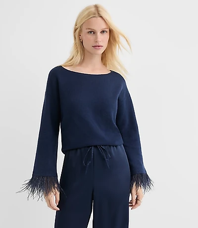 Feathered Cuff Boatneck Sweater