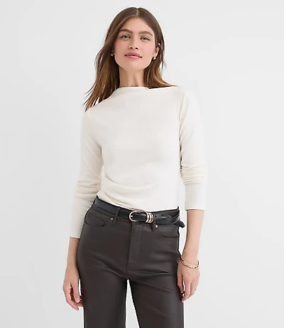 Cozy Ribbed Asymmetric Neck Top