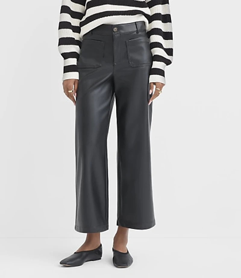 Petite Curvy Palmer Wide Leg Crop Pants in Faux Leather
