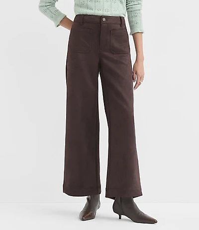 Petite Curvy Palmer Wide Leg Pants Faux Suede