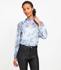Floral Clip Ruffle Neck Blouse