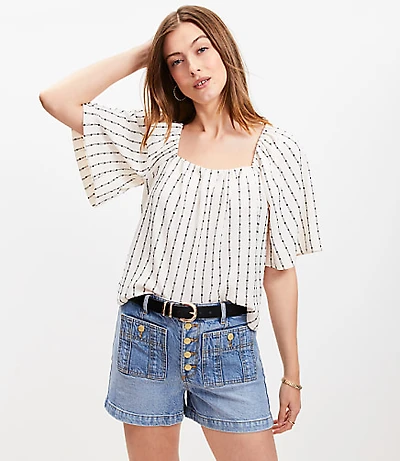Dot Stripe Flutter Square Neck Top