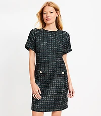 Metallic Tweed Fringe Pocket Mini Dress