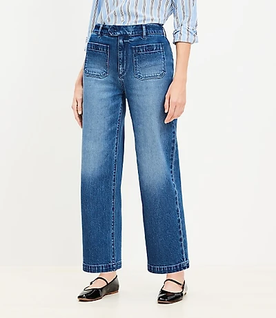 Curvy Sailor High Rise Wide Leg Crop Jeans in Vintage Indigo Wash