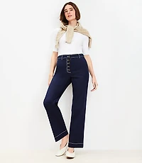 Petite Button Front Straight Pants Twill