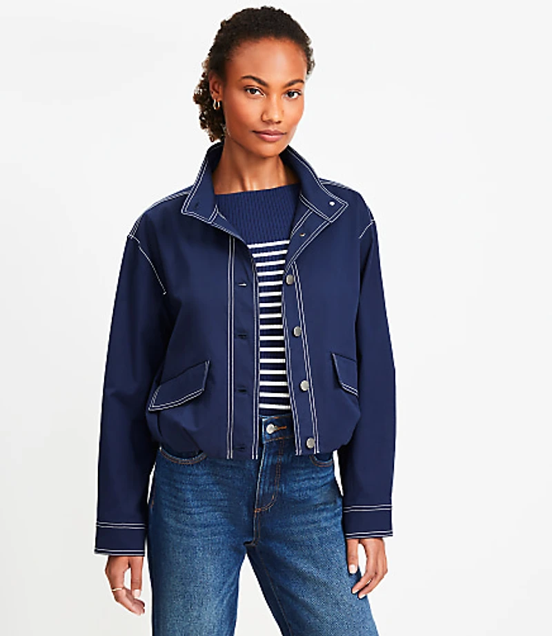 Petite Topstitched Bubble Hem Jacket