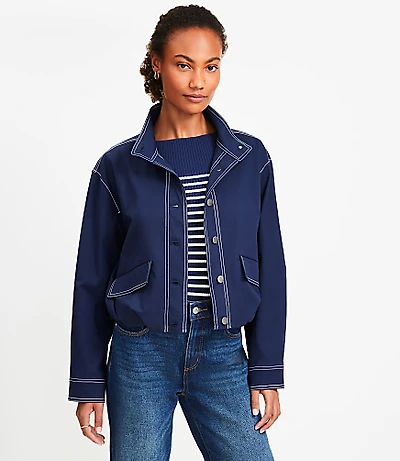 Petite Topstitched Bubble Hem Jacket