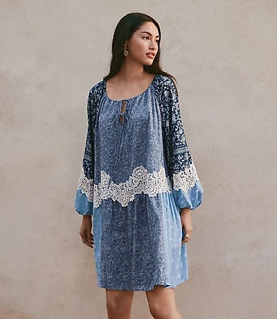 Lace Paisley Tie Mini Pocket Dress
