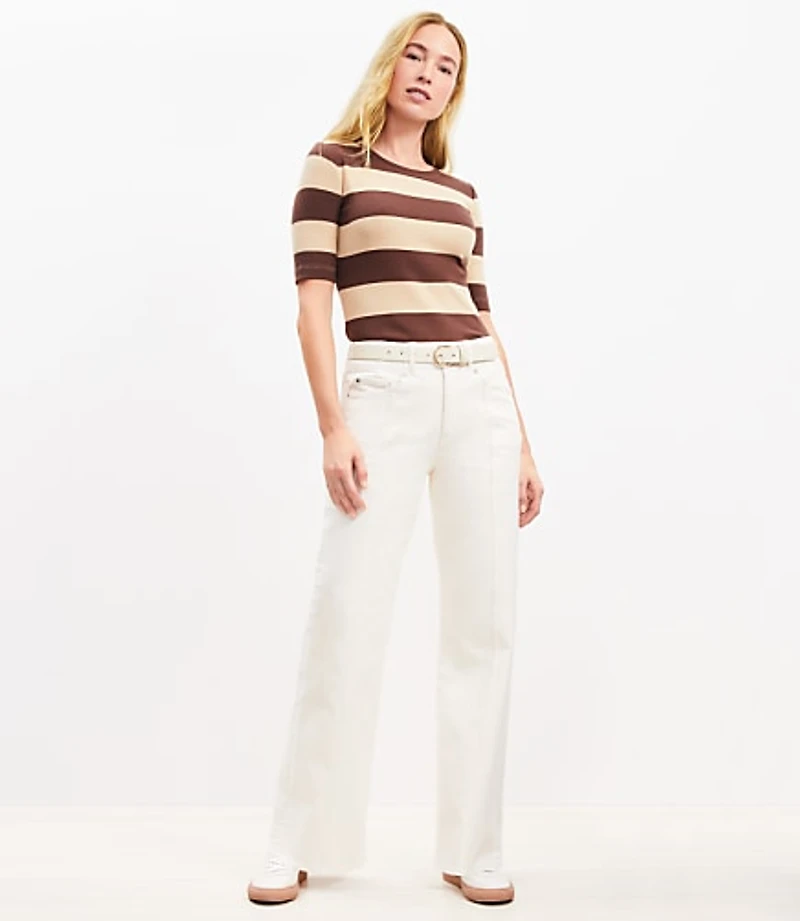 Petite Seamed Wide Leg Jeans in Ivory