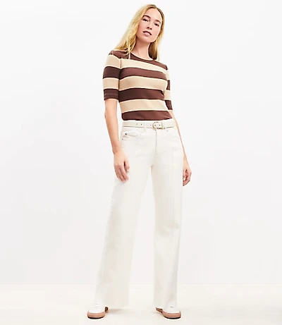 Petite Seamed Wide Leg Jeans in Ivory