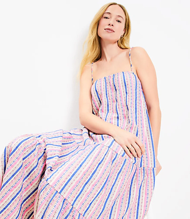 LOFT Beach Dobby Stripe Square Neck Tiered Maxi Dress