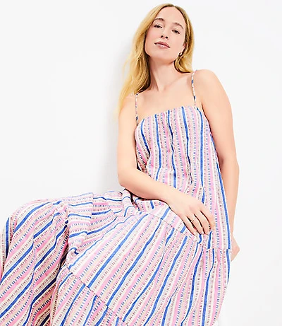 LOFT Beach Dobby Stripe Square Neck Tiered Maxi Dress