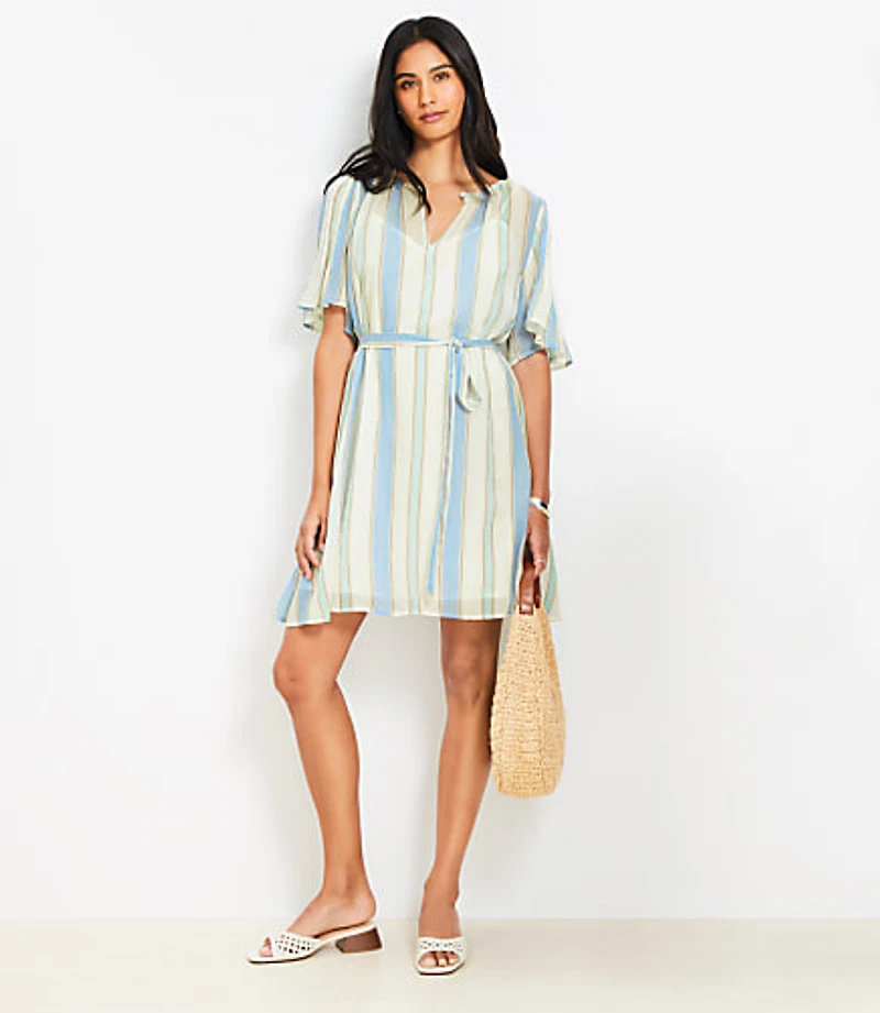 Striped Pintucked Sleeve Mini Dress