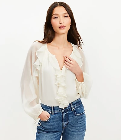 Chiffon Ruffle Tie Cuff Blouse