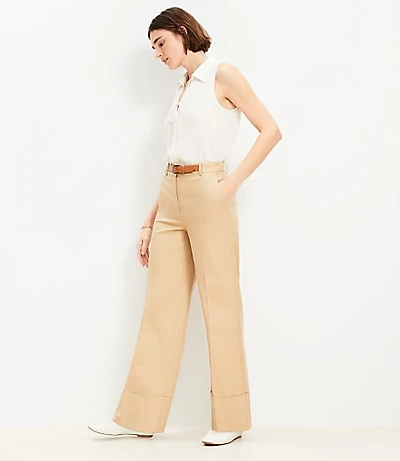 Tall Faux Leather Belted Stovepipe Pants Twill